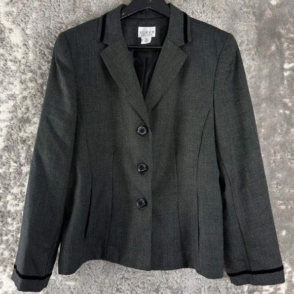Koret Jackets & Blazers - Koret Petites Size 10p Velvet Trim Professional Career Blazer Gray Long Sleeve